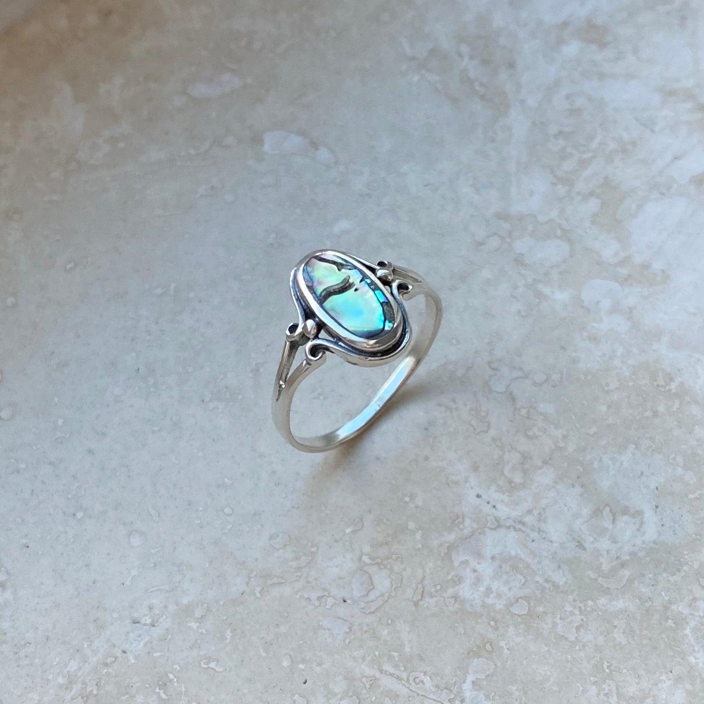 Sterling Silver Oval Abalone Ring, Seashell Silver Rings