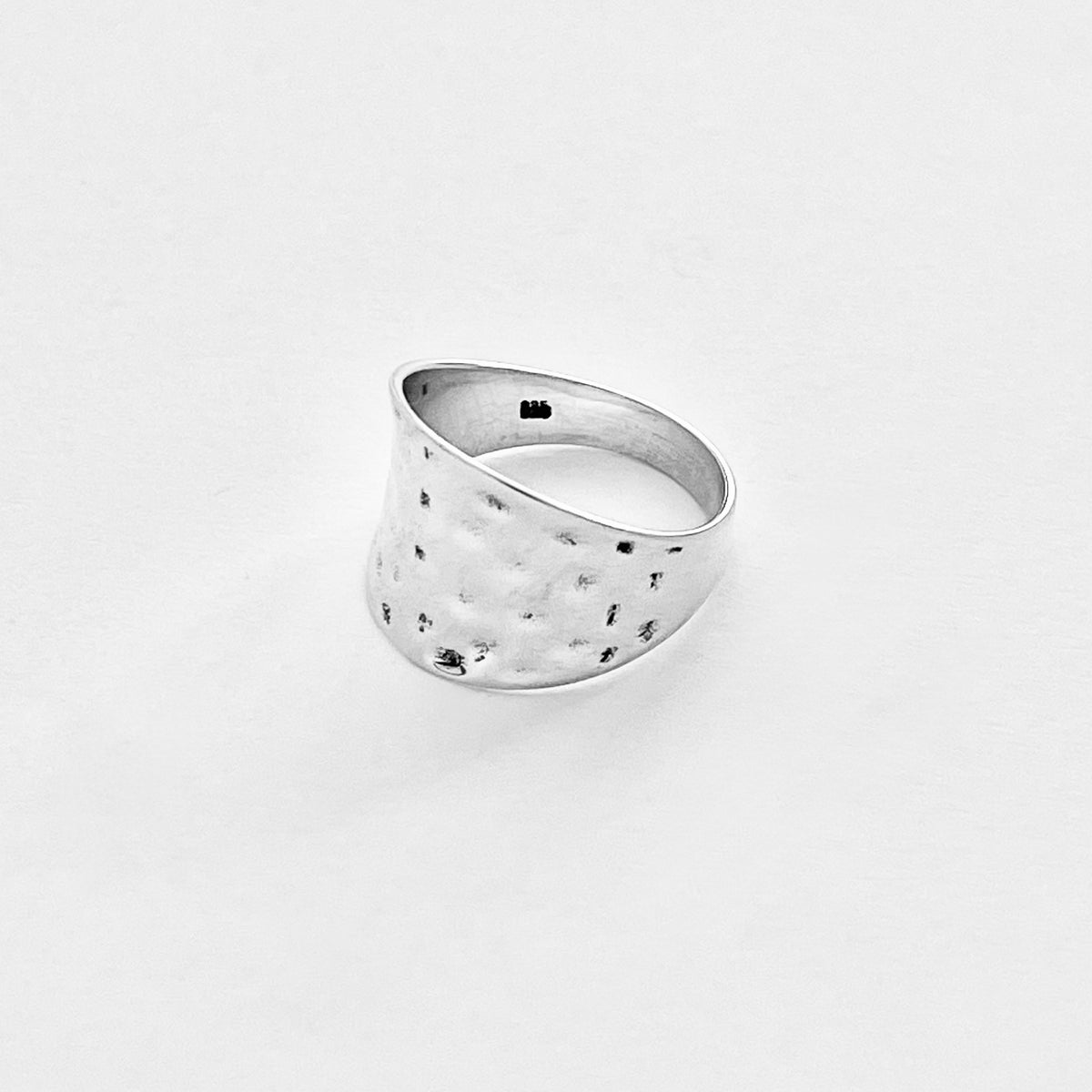 925 Sterling Silver Statement Hammered Concave Ring | Boho Wide Silver Rings