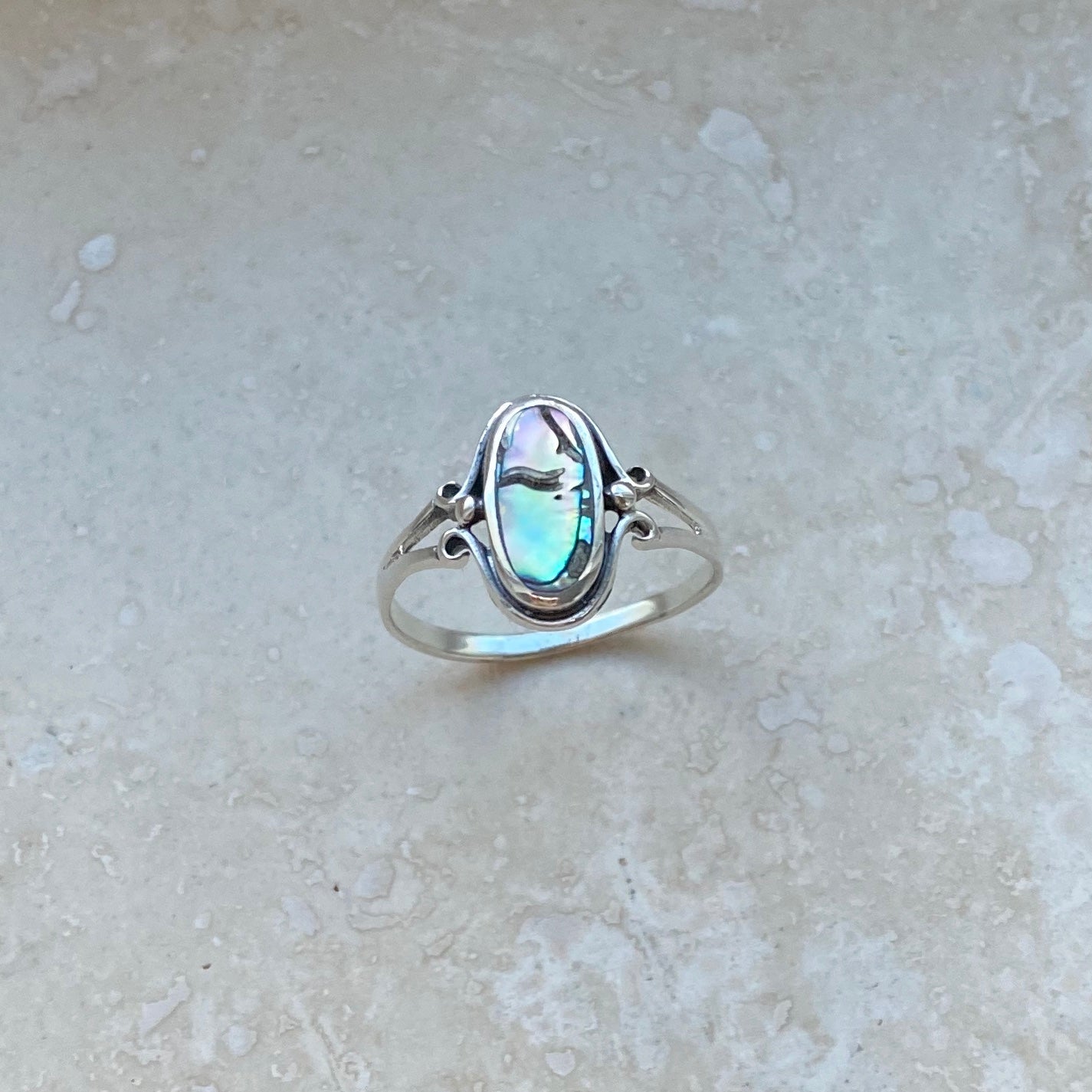 Sterling Silver Oval Abalone Ring, Seashell Silver Rings