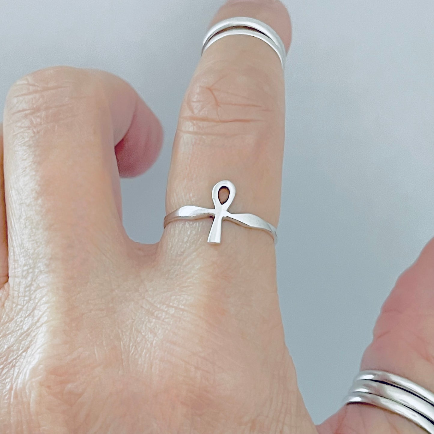 Sterling Silver Small Delicate Ankh Ring | Key of Life Dainty Cross Silver Rings