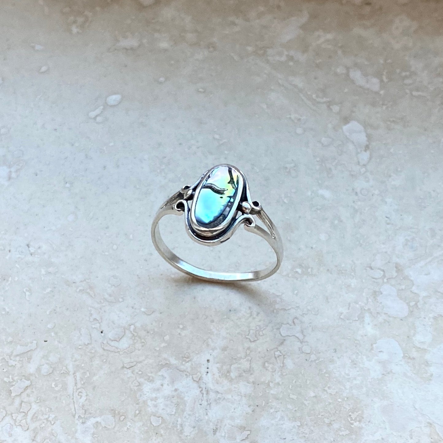 Sterling Silver Oval Abalone Ring, Seashell Silver Rings