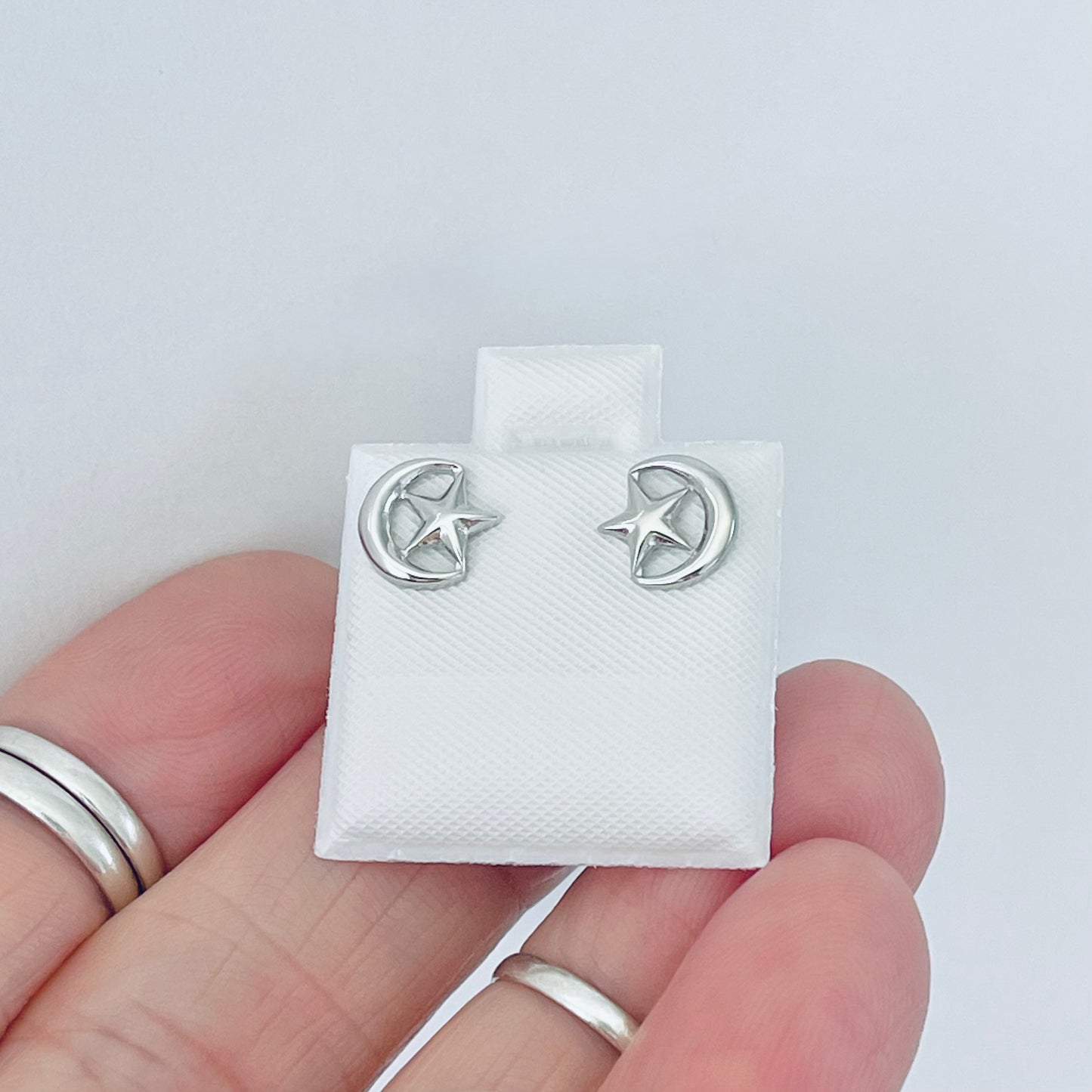 Sterling Silver Moon and Star Earring, Dainty Celestial Silver earring