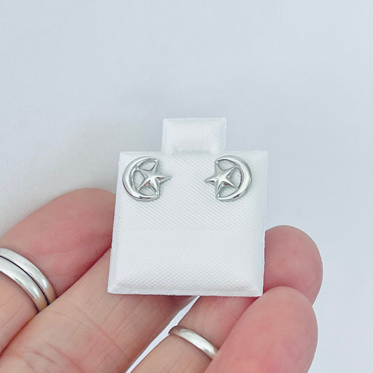Sterling Silver Moon and Star Earring, Dainty Celestial Silver earring