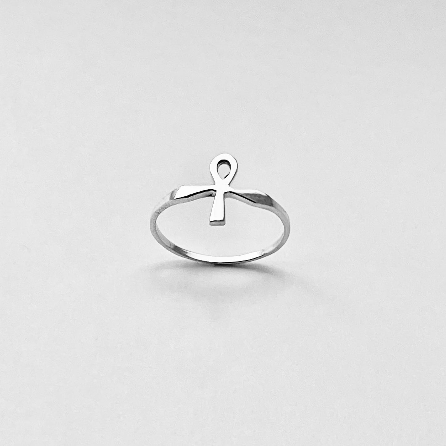 Sterling Silver Small Delicate Ankh Ring | Key of Life Dainty Cross Silver Rings