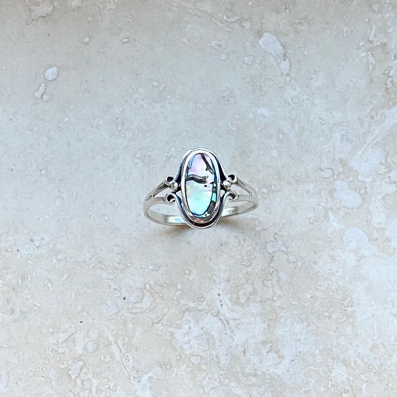 Sterling Silver Oval Abalone Ring, Seashell Silver Rings