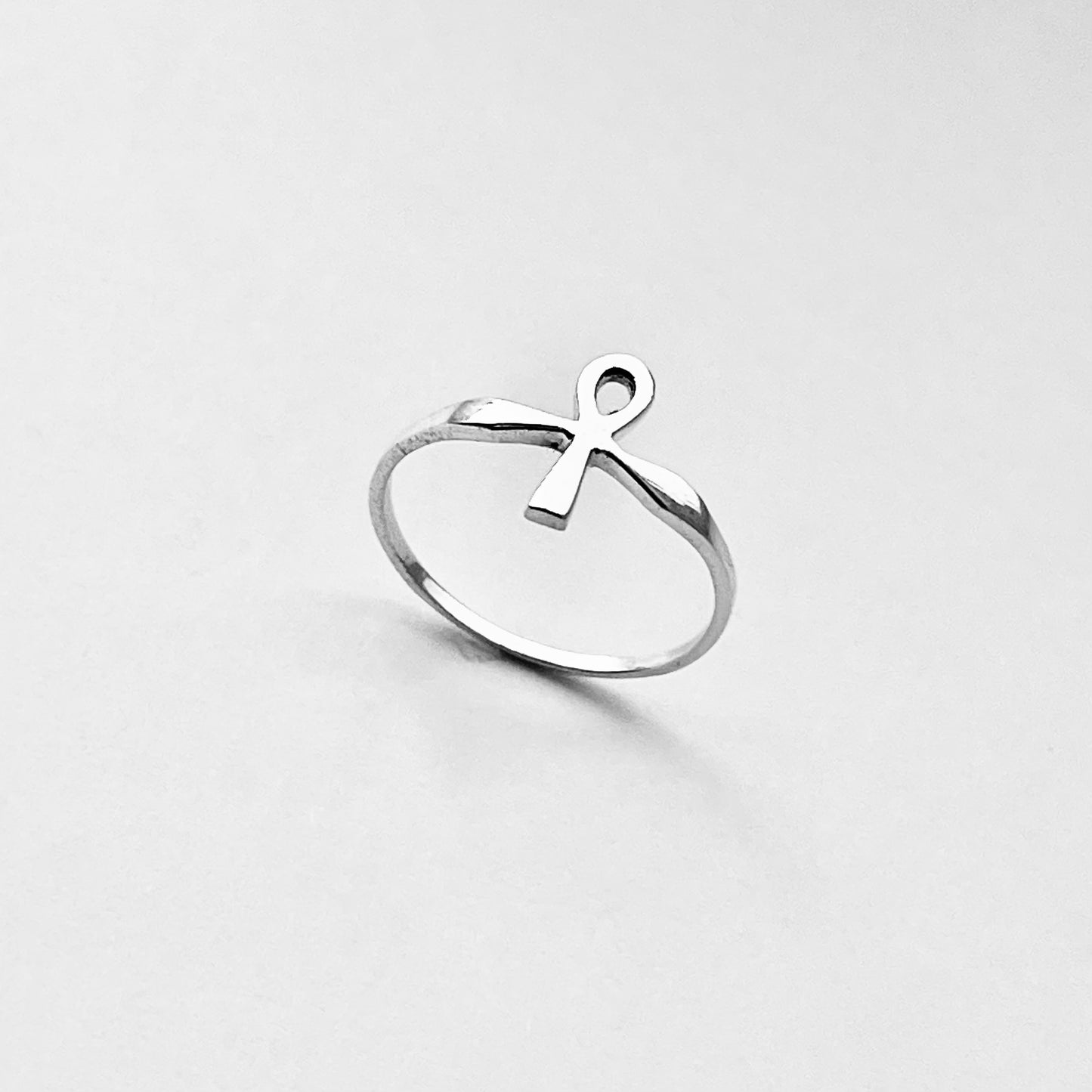 Sterling Silver Small Delicate Ankh Ring | Key of Life Dainty Cross Silver Rings