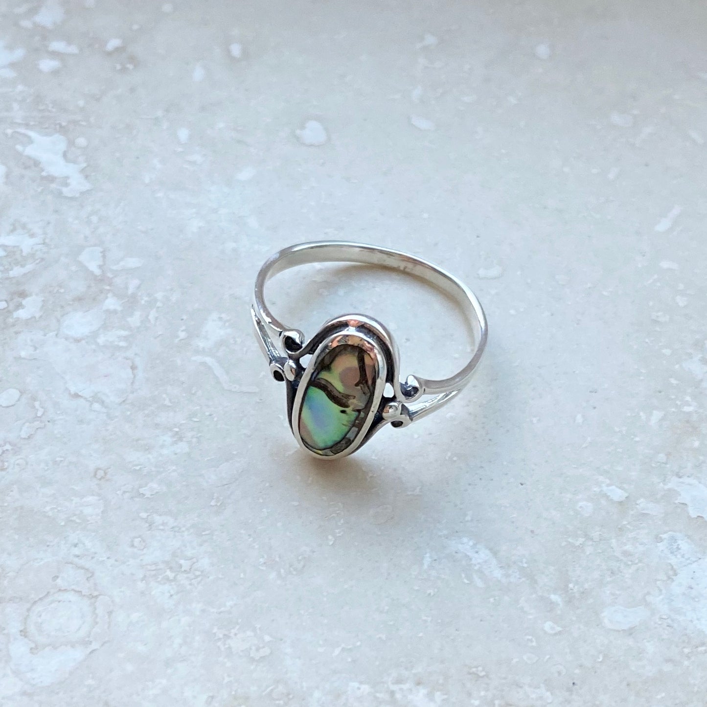 Sterling Silver Oval Abalone Ring, Seashell Silver Rings