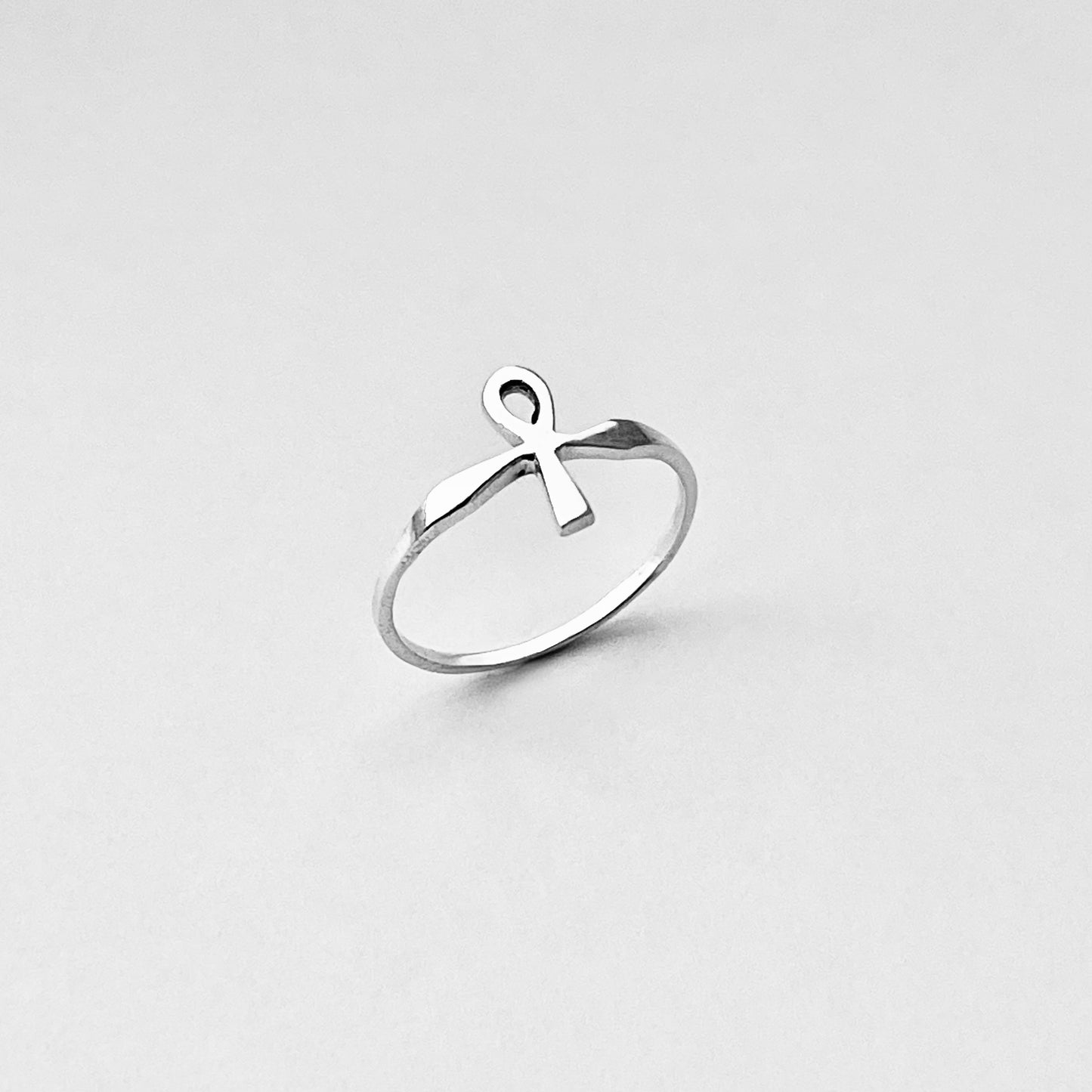 Sterling Silver Small Delicate Ankh Ring | Key of Life Dainty Cross Silver Rings