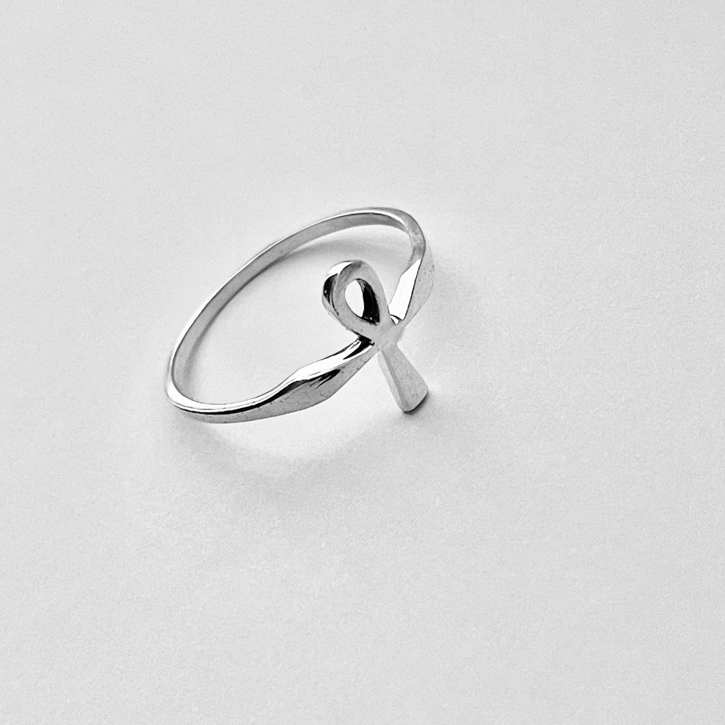 Sterling Silver Small Delicate Ankh Ring | Key of Life Dainty Cross Silver Rings