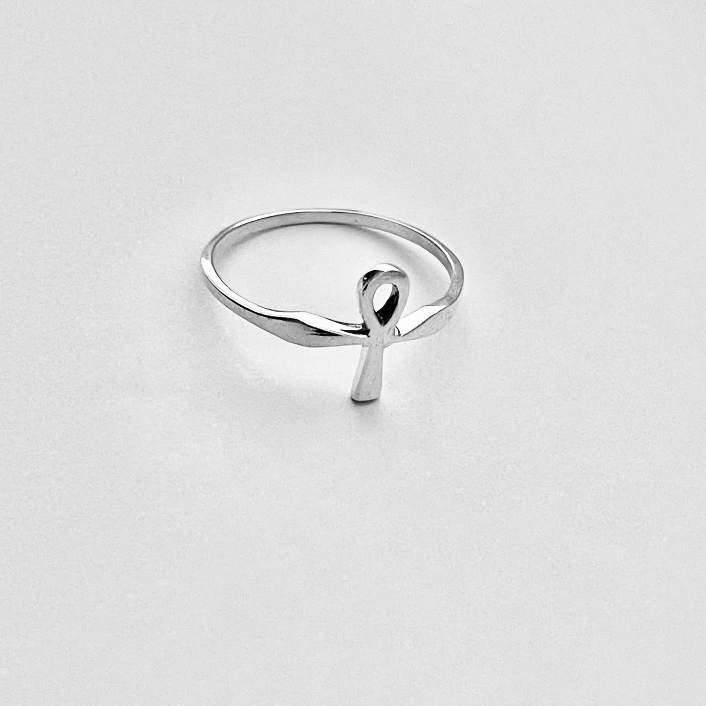 Sterling Silver Small Delicate Ankh Ring | Key of Life Dainty Cross Silver Rings