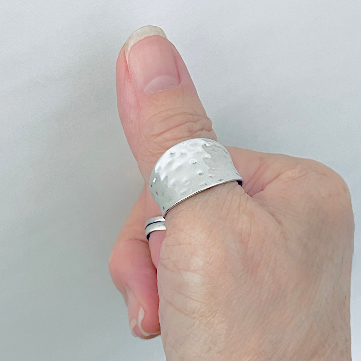 925 Sterling Silver Statement Hammered Concave Ring | Boho Wide Silver Rings