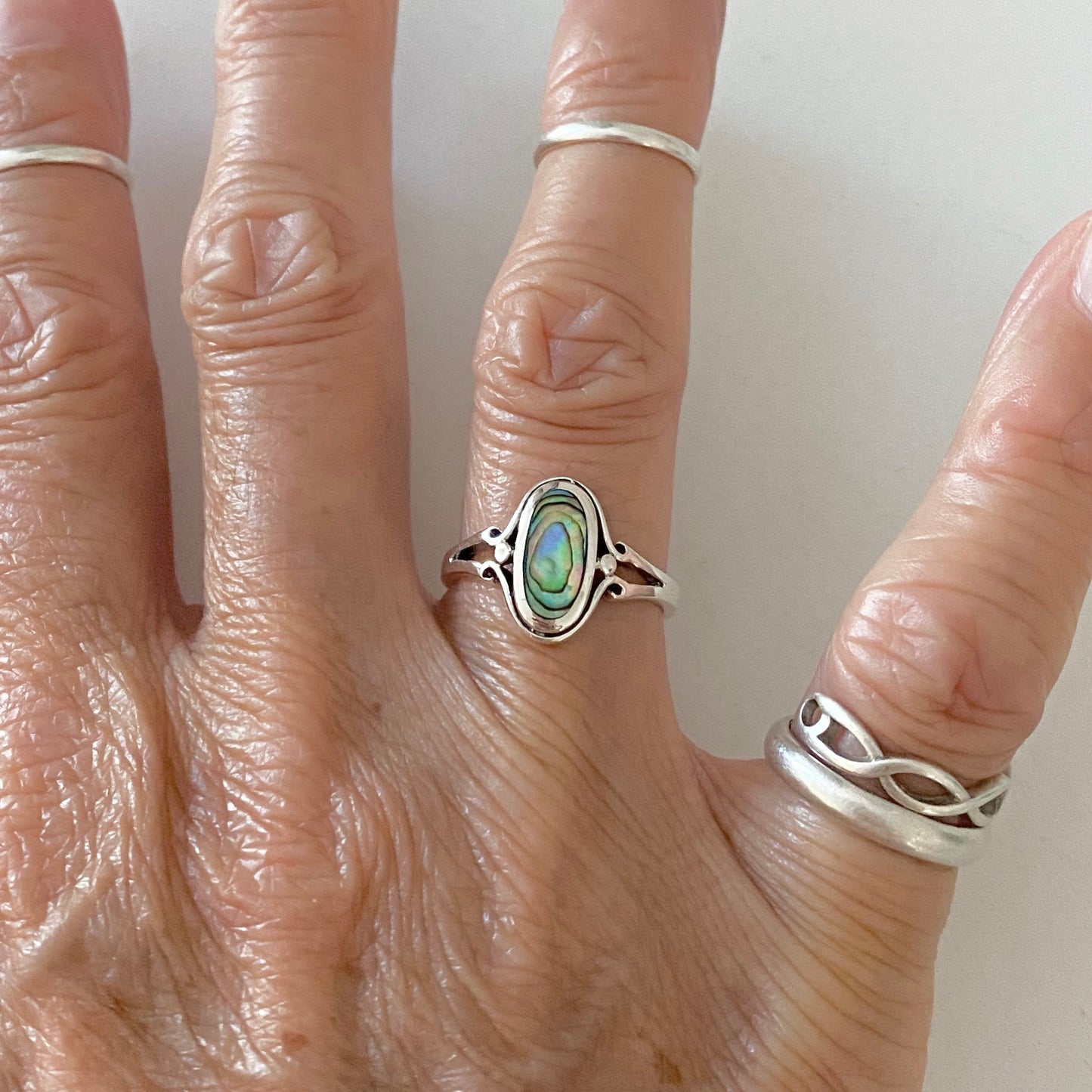 Sterling Silver Oval Abalone Ring, Seashell Silver Rings