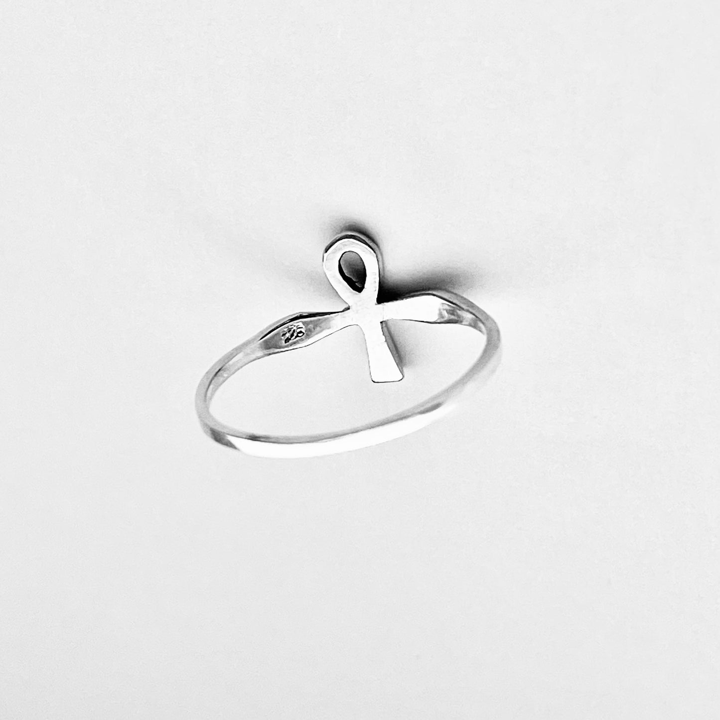 Sterling Silver Small Delicate Ankh Ring | Key of Life Dainty Cross Silver Rings