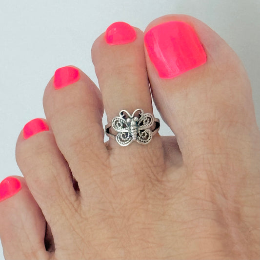 925 Sterling Silver Butterfly Toe Ring | Dainty Bug & Insect Jewelry