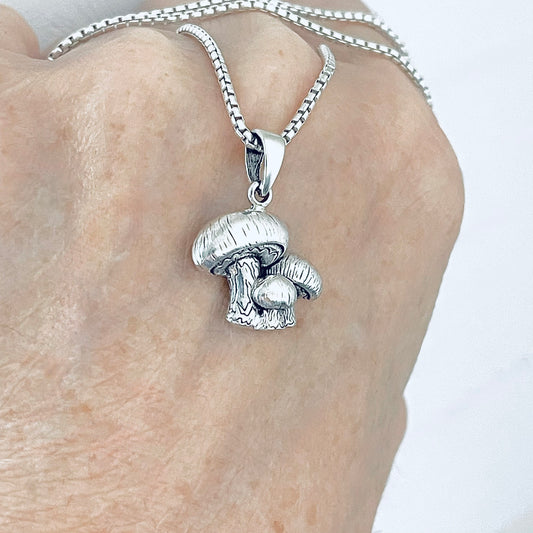 925 Sterling Silver Family of Three Mushroom Necklace | Plant & Fungus Inspired Jewelry