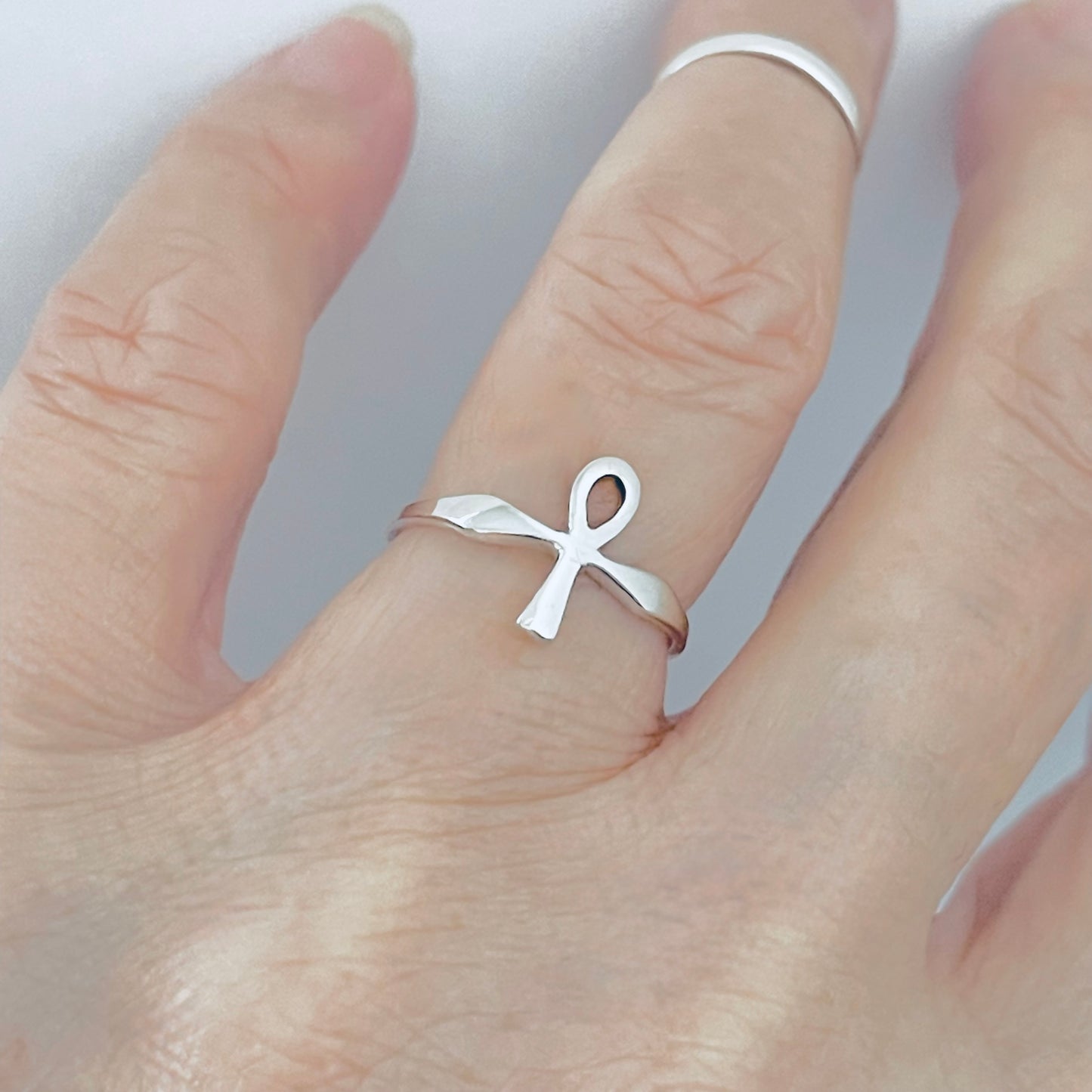 Sterling Silver Small Delicate Ankh Ring | Key of Life Dainty Cross Silver Rings