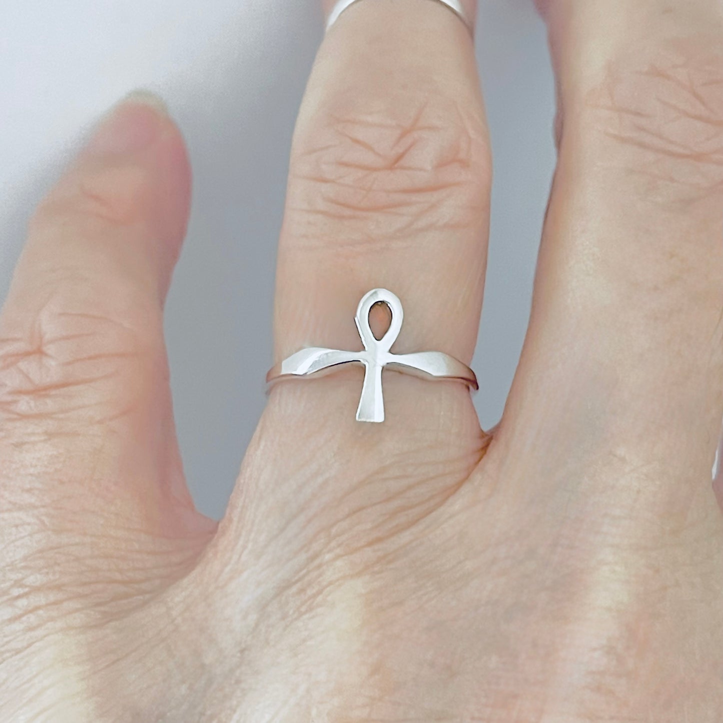 Sterling Silver Small Delicate Ankh Ring | Key of Life Dainty Cross Silver Rings