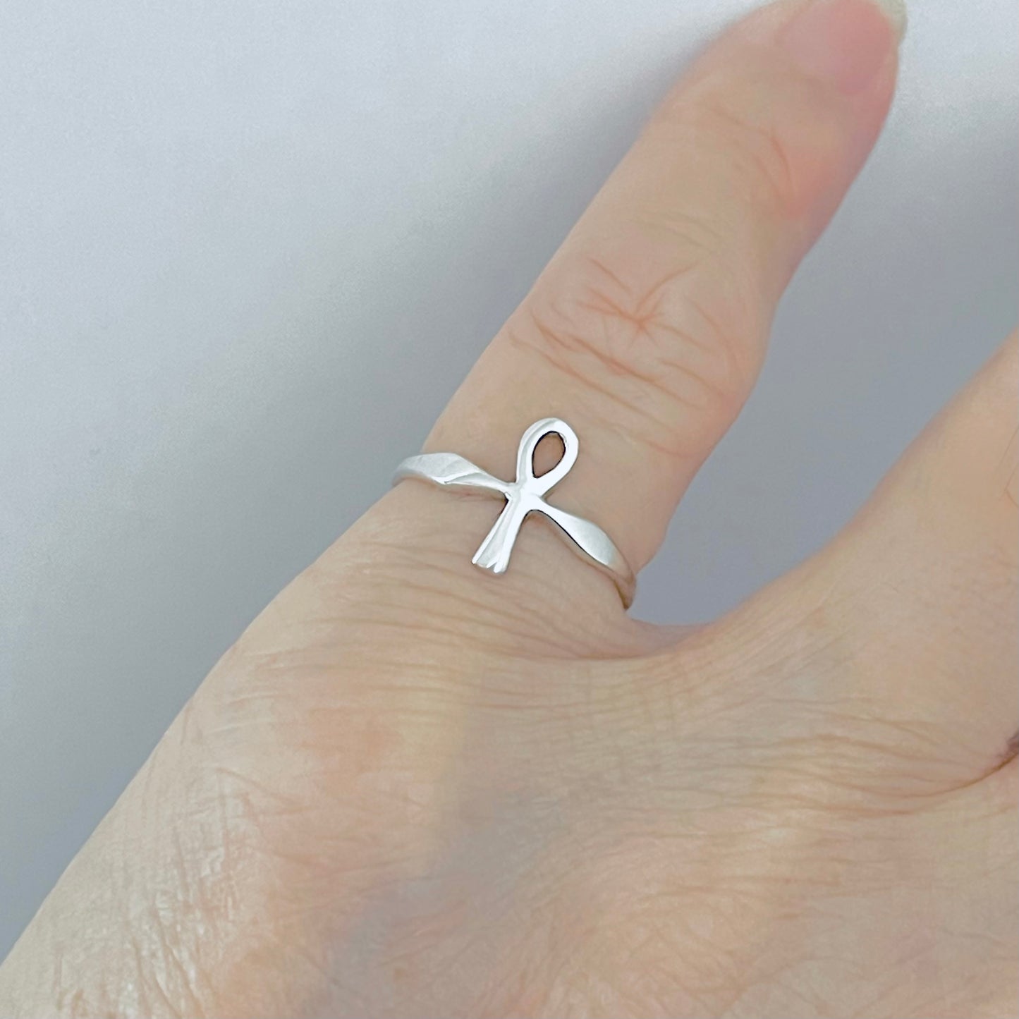 Sterling Silver Small Delicate Ankh Ring | Key of Life Dainty Cross Silver Rings