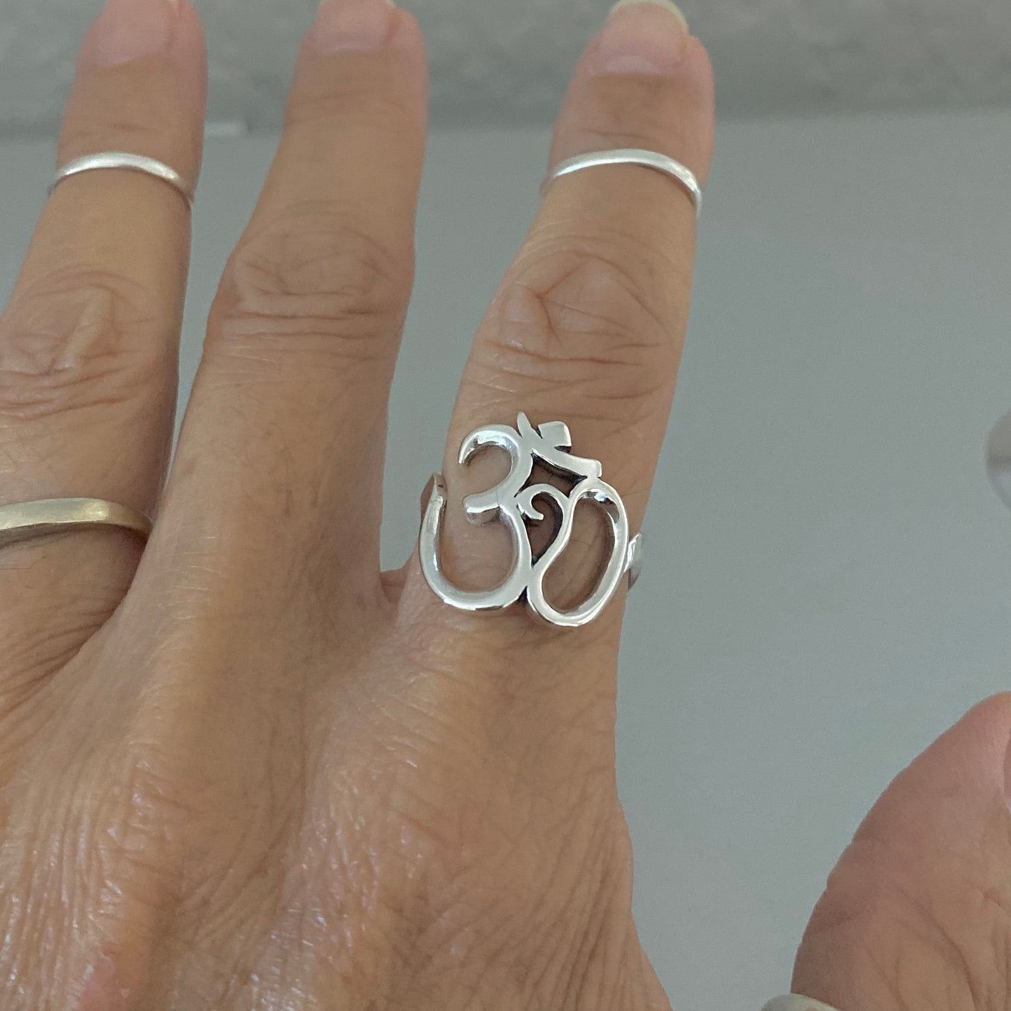 Sterling Silver Large OM Ring, Yoga Ring, Silver Rings