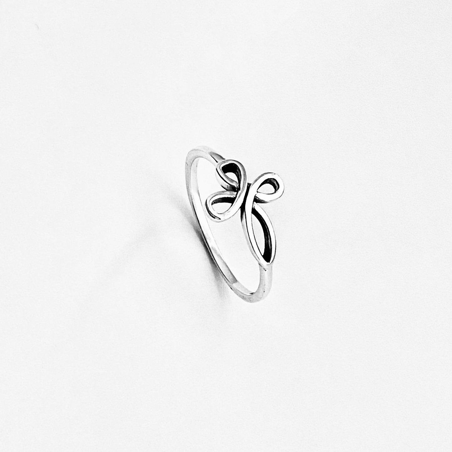 925 Sterling Silver Sideway Intertwined Cross Ring | Dainty Celtic Loops Religious Faith Jewelry
