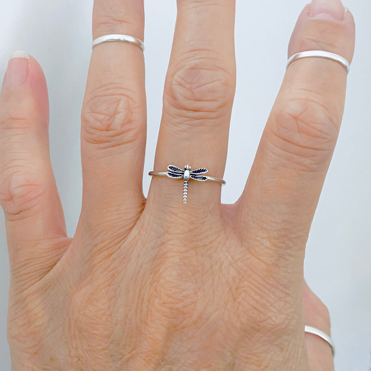 925 Sterling Silver Delicate Small Dragonfly Ring | Dainty Spirit Bug Rings