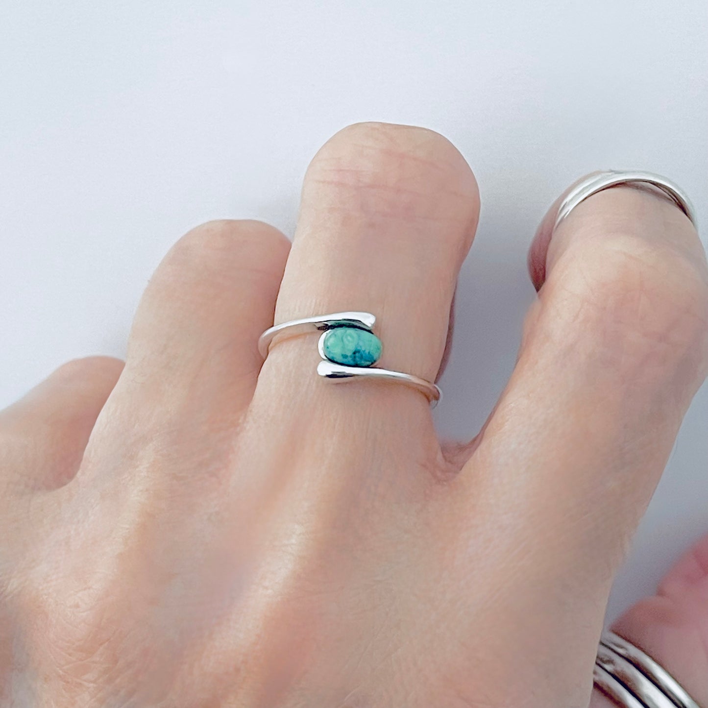 925 Sterling Silver Solitaire Small Oval Genuine Turquoise Ring | Dainty Stone Silver Rings