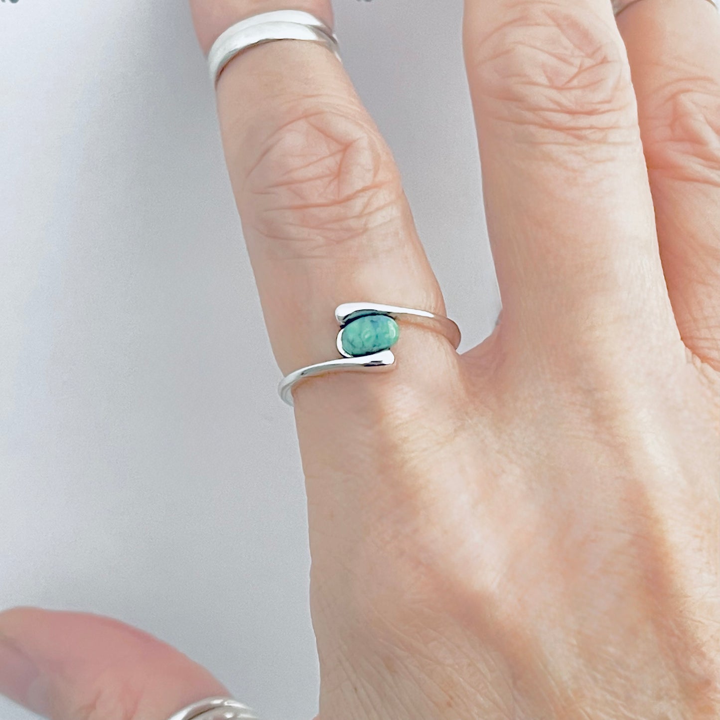 925 Sterling Silver Solitaire Small Oval Genuine Turquoise Ring | Dainty Stone Silver Rings