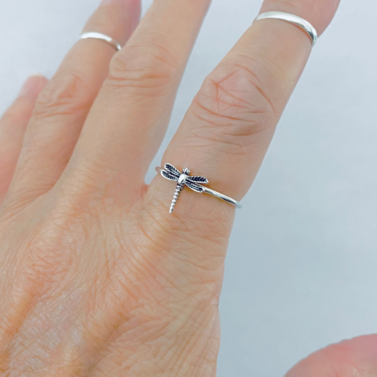 925 Sterling Silver Delicate Small Dragonfly Ring | Dainty Spirit Bug Rings