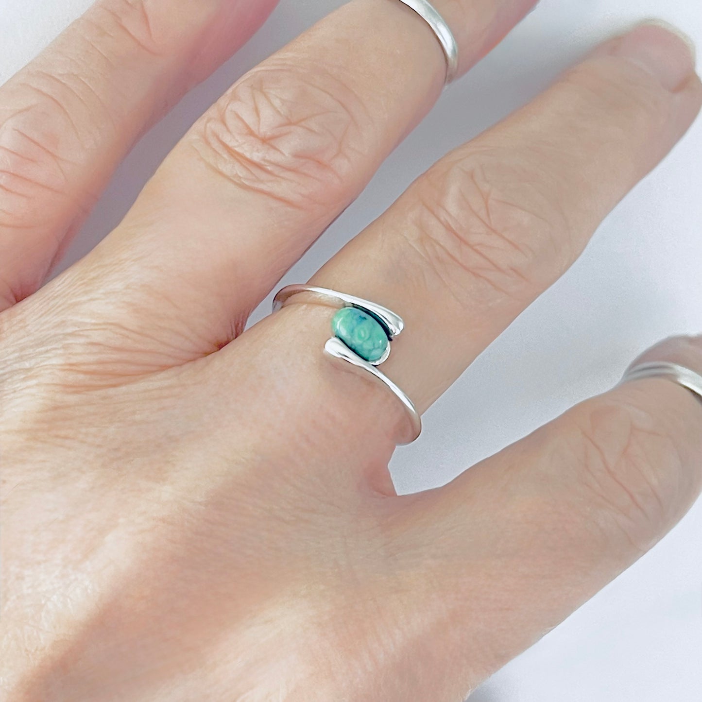 925 Sterling Silver Solitaire Small Oval Genuine Turquoise Ring | Dainty Stone Silver Rings