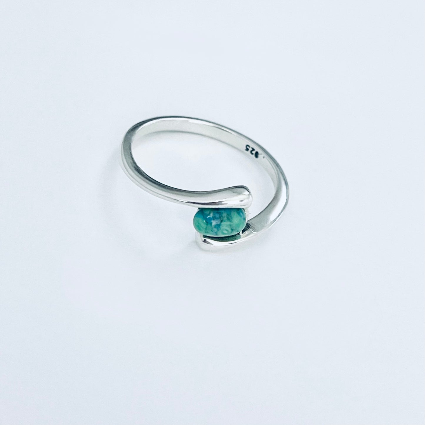 925 Sterling Silver Solitaire Small Oval Genuine Turquoise Ring | Dainty Stone Silver Rings