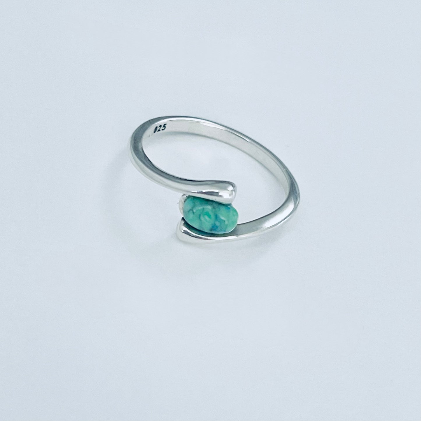 925 Sterling Silver Solitaire Small Oval Genuine Turquoise Ring | Dainty Stone Silver Rings