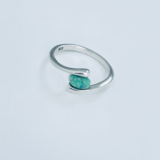 925 Sterling Silver Solitaire Small Genuine Turquoise Ring | Dainty Stone Silver Rings