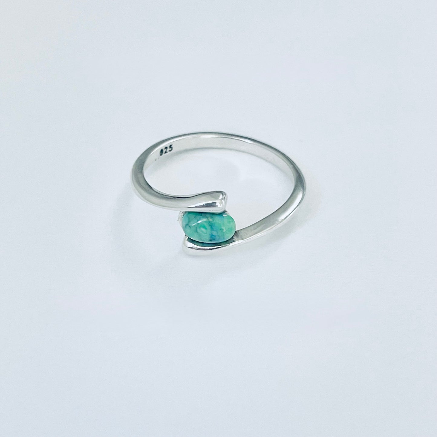 925 Sterling Silver Solitaire Small Oval Genuine Turquoise Ring | Dainty Stone Silver Rings