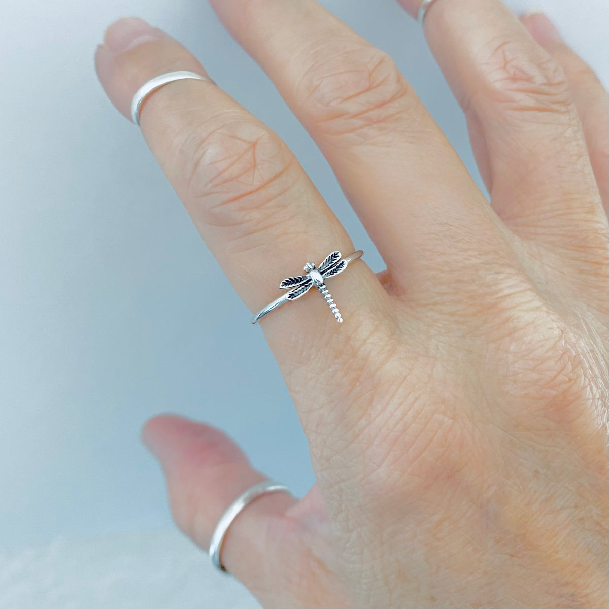 925 Sterling Silver Delicate Small Dragonfly Ring | Dainty Spirit Bug Rings