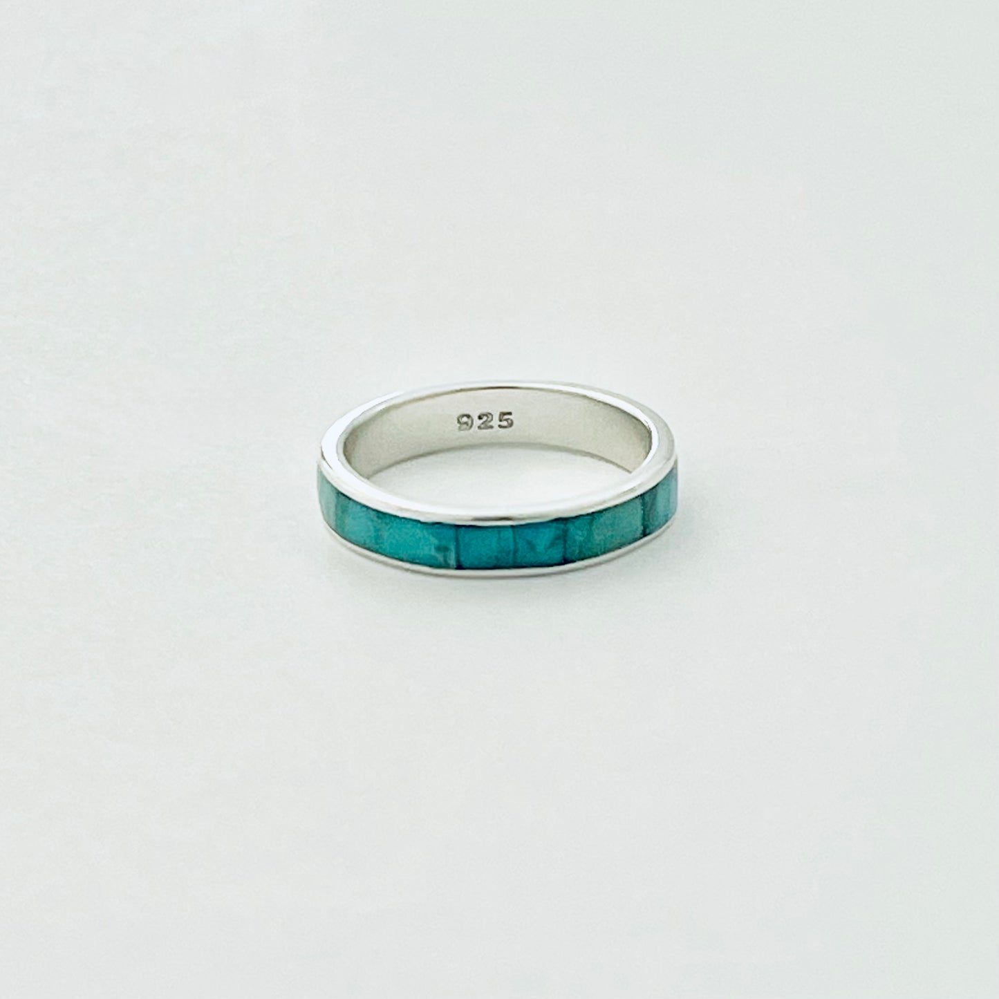 925 Sterling Silver Eternity Genuine Turquoise Wedding Band | Unisex Stackable Stone Silver Bands
