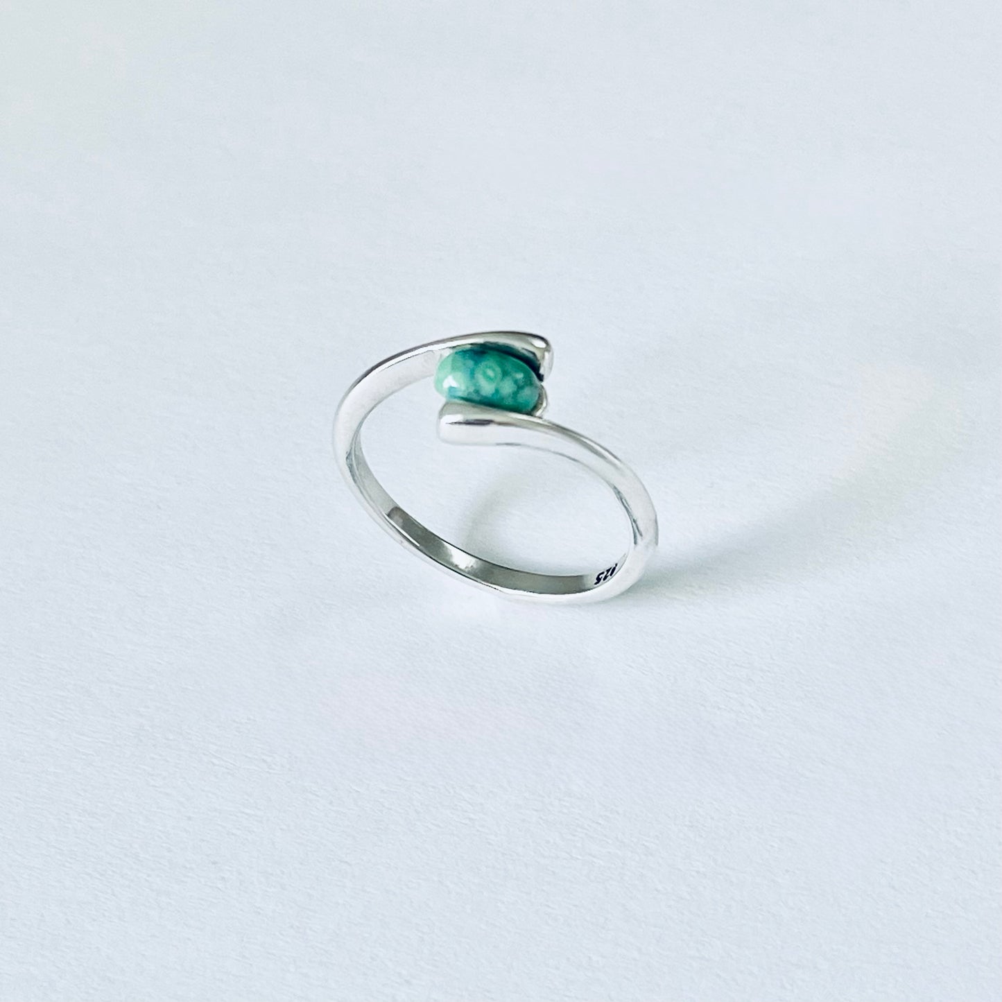 925 Sterling Silver Solitaire Small Oval Genuine Turquoise Ring | Dainty Stone Silver Rings