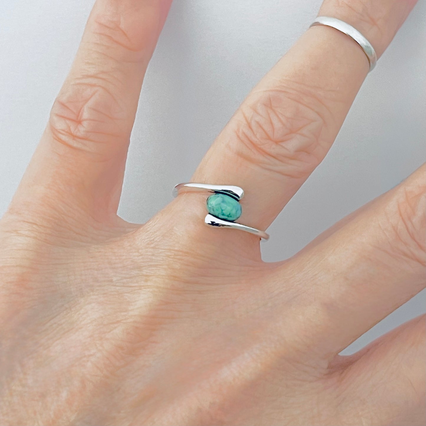 925 Sterling Silver Solitaire Small Oval Genuine Turquoise Ring | Dainty Stone Silver Rings