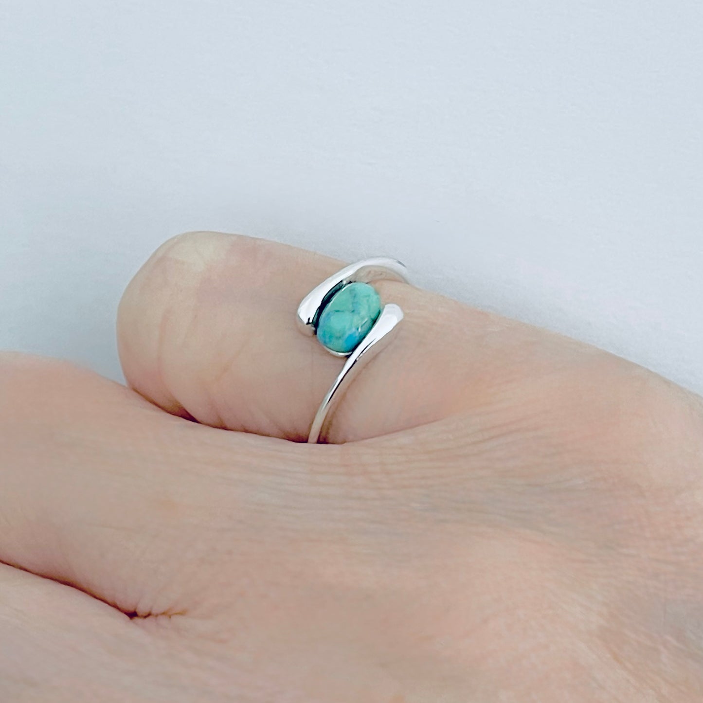 925 Sterling Silver Solitaire Small Oval Genuine Turquoise Ring | Dainty Stone Silver Rings