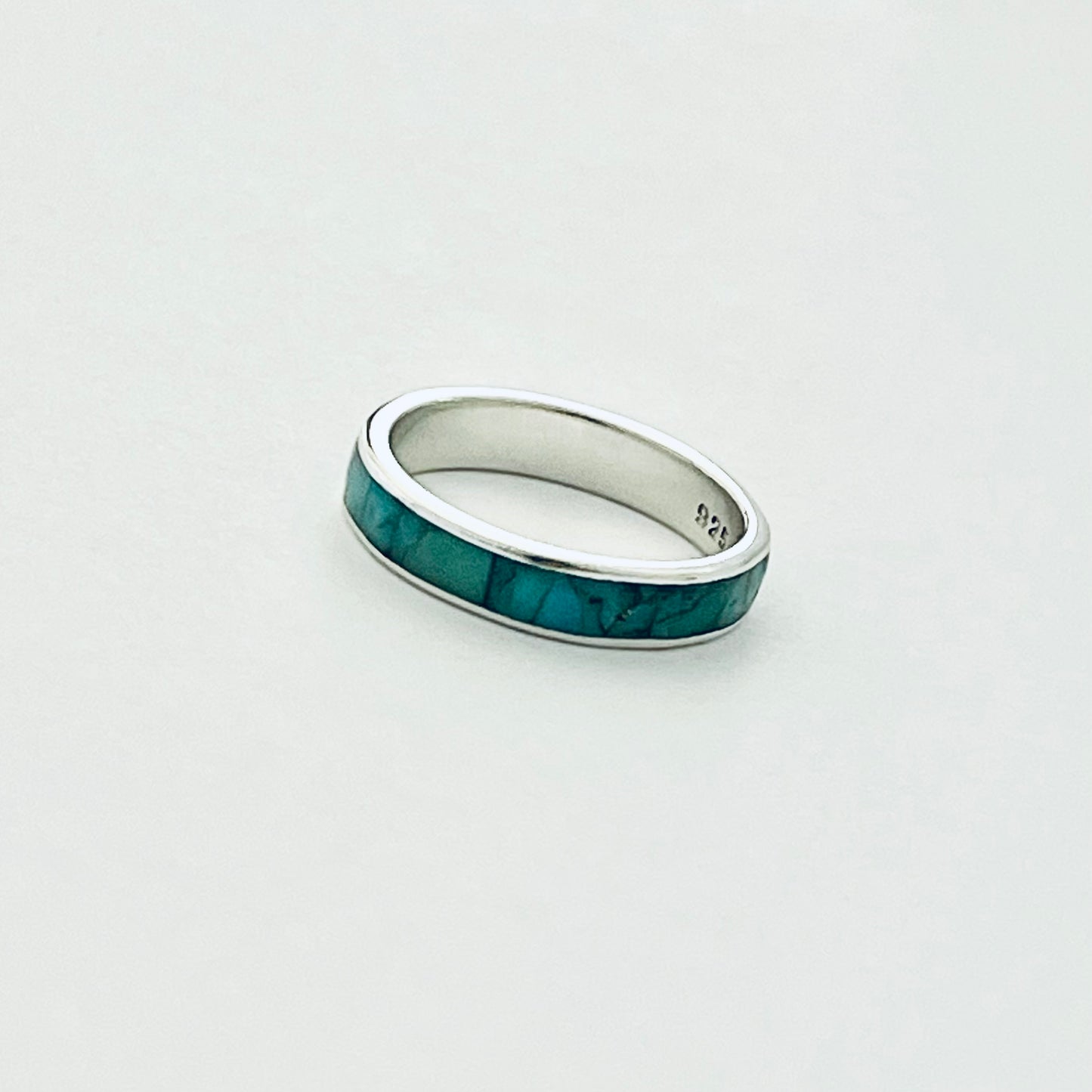 925 Sterling Silver Eternity Genuine Turquoise Wedding Band | Unisex Stackable Stone Silver Bands