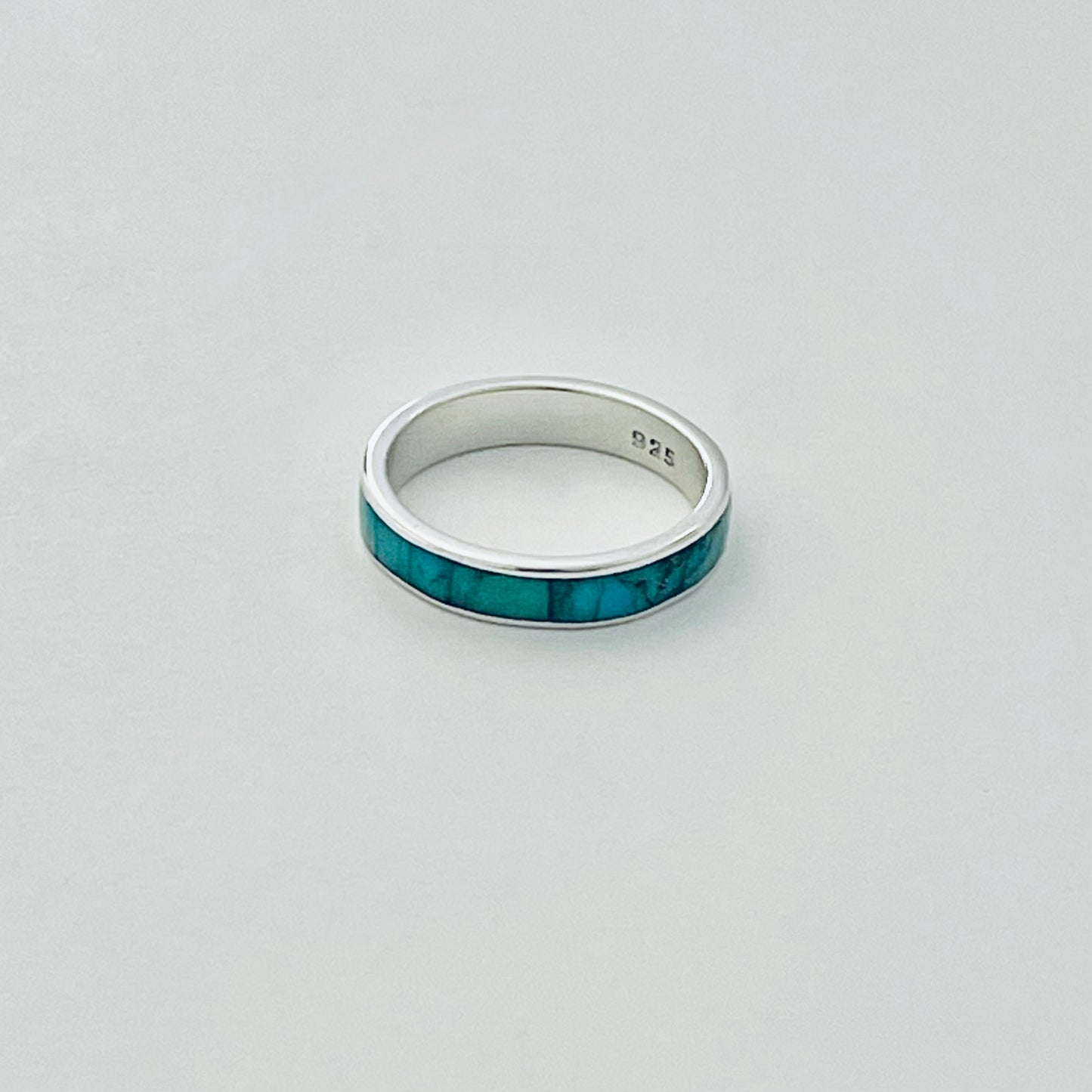 925 Sterling Silver Eternity Genuine Turquoise Wedding Band | Unisex Stackable Stone Silver Bands