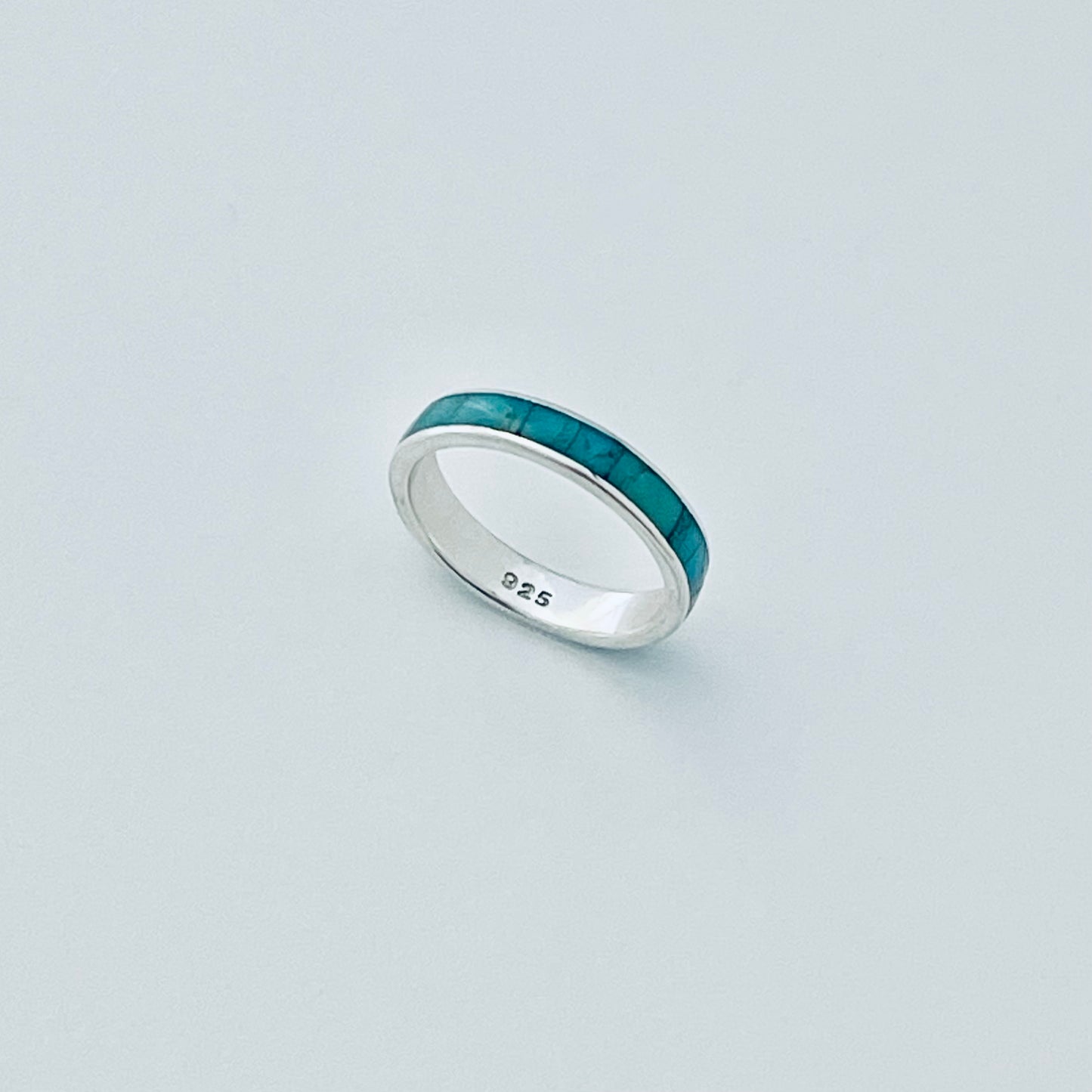 925 Sterling Silver Eternity Genuine Turquoise Wedding Band | Unisex Stackable Stone Silver Bands