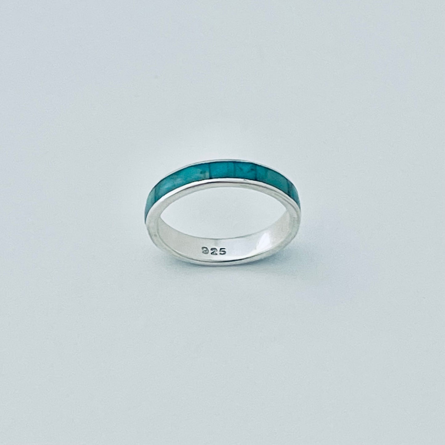 925 Sterling Silver Eternity Genuine Turquoise Wedding Band | Unisex Stackable Stone Silver Bands