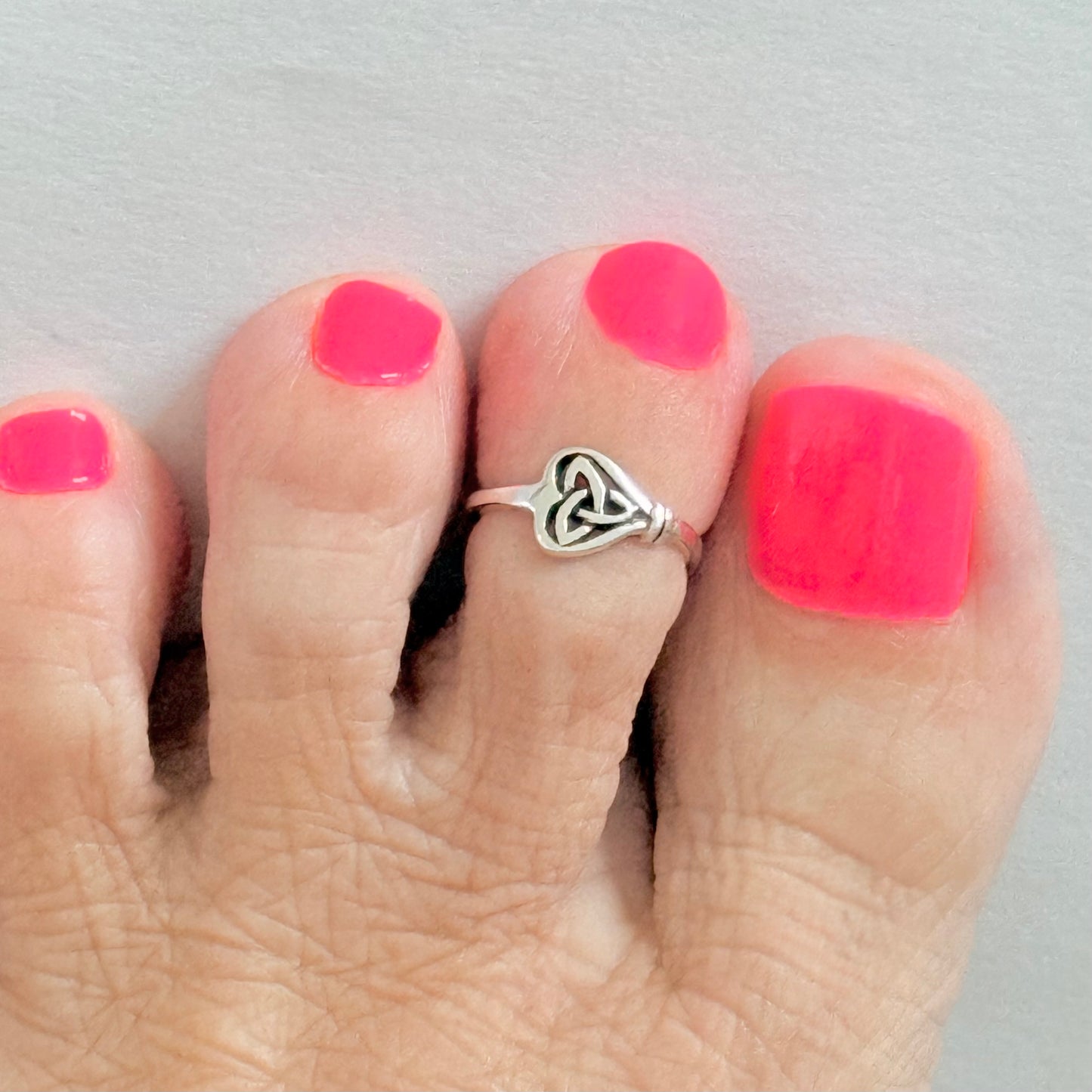 Sterling Silver Triquetra Heart Key Toe Ring, Eternity Love Rings, Celtic Knots
