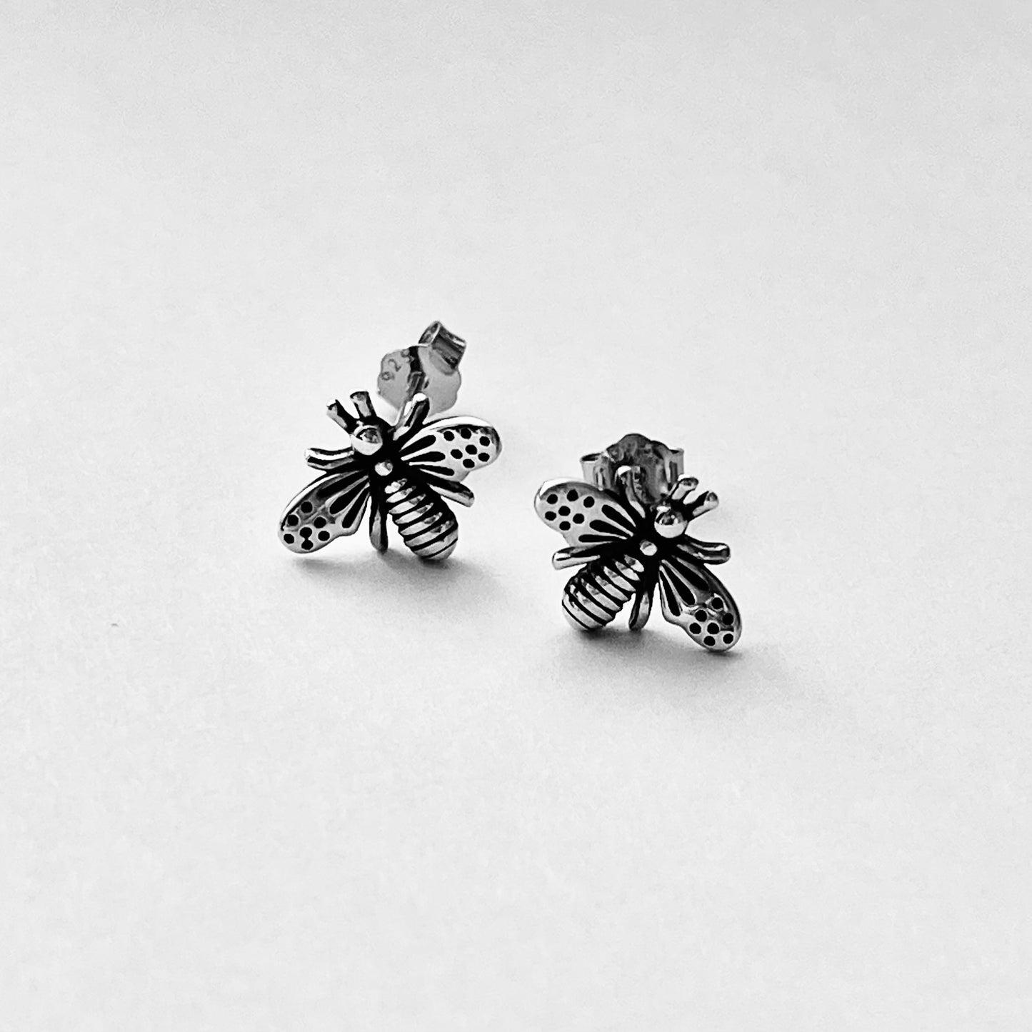 Sterling Silver Bumblebee Stud Earring, Bug Silver Earrings, Bee Earring