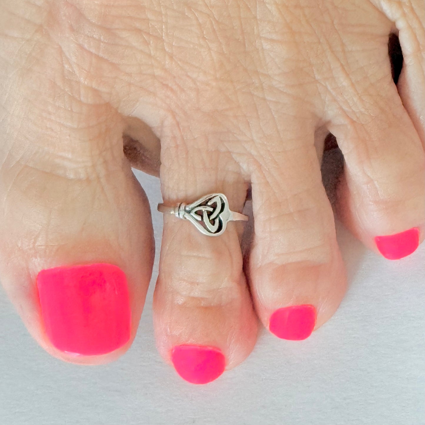 Sterling Silver Triquetra Heart Key Toe Ring, Eternity Love Rings, Celtic Knots