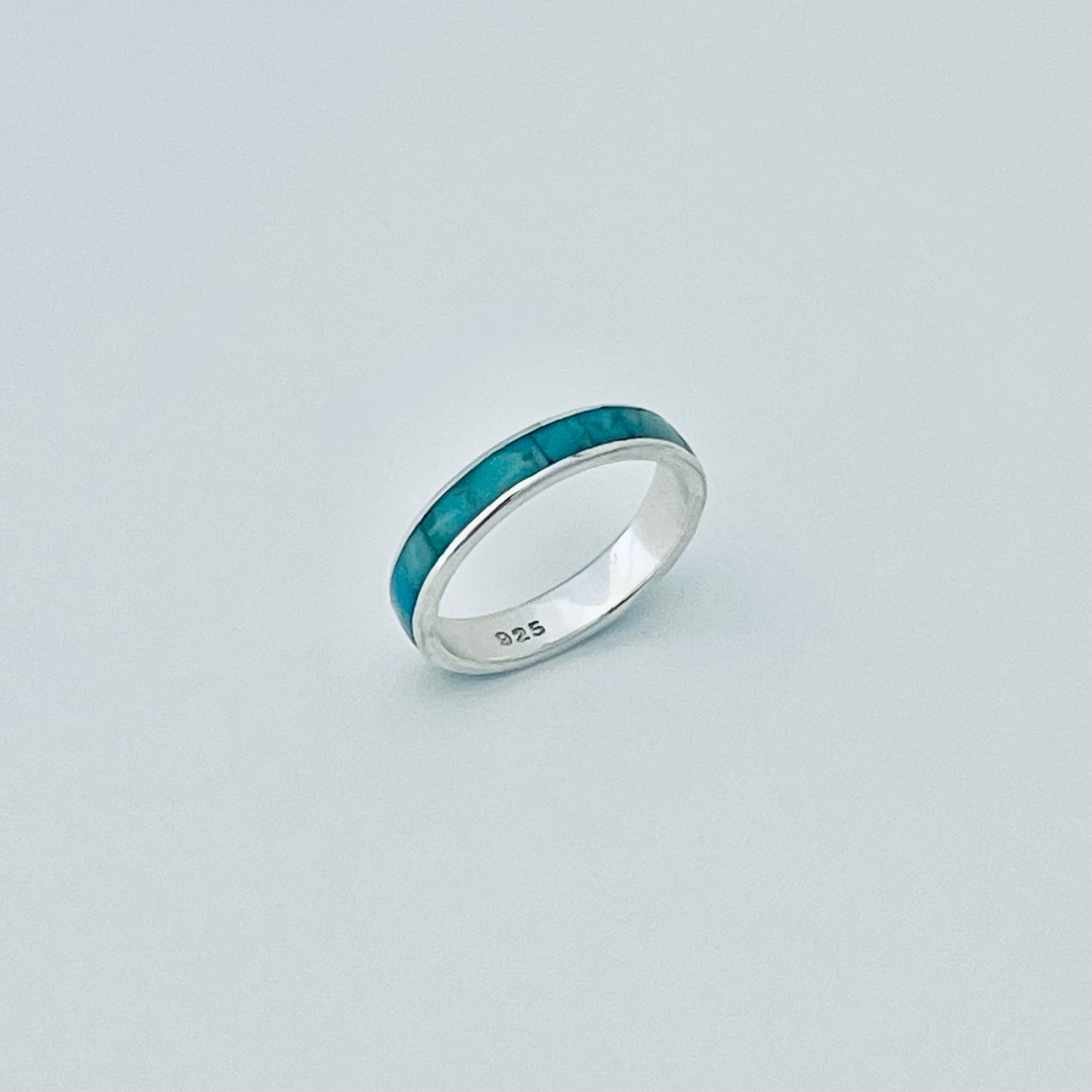 925 Sterling Silver Eternity Genuine Turquoise Wedding Band | Unisex Stackable Stone Silver Bands