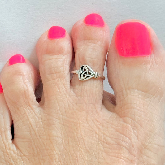 Sterling Silver Triquetra Heart Key Toe Ring, Eternity Love Rings, Celtic Knots