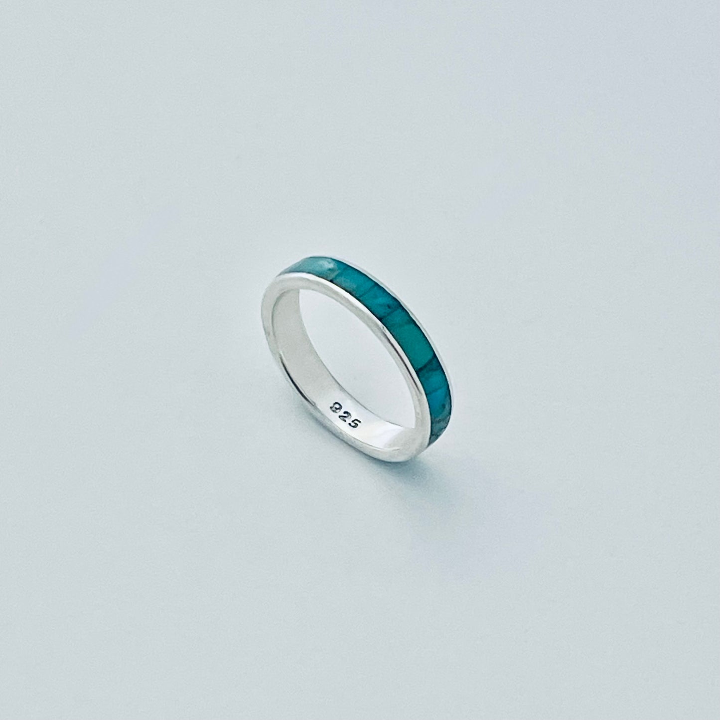 925 Sterling Silver Eternity Genuine Turquoise Wedding Band | Unisex Stackable Stone Silver Bands