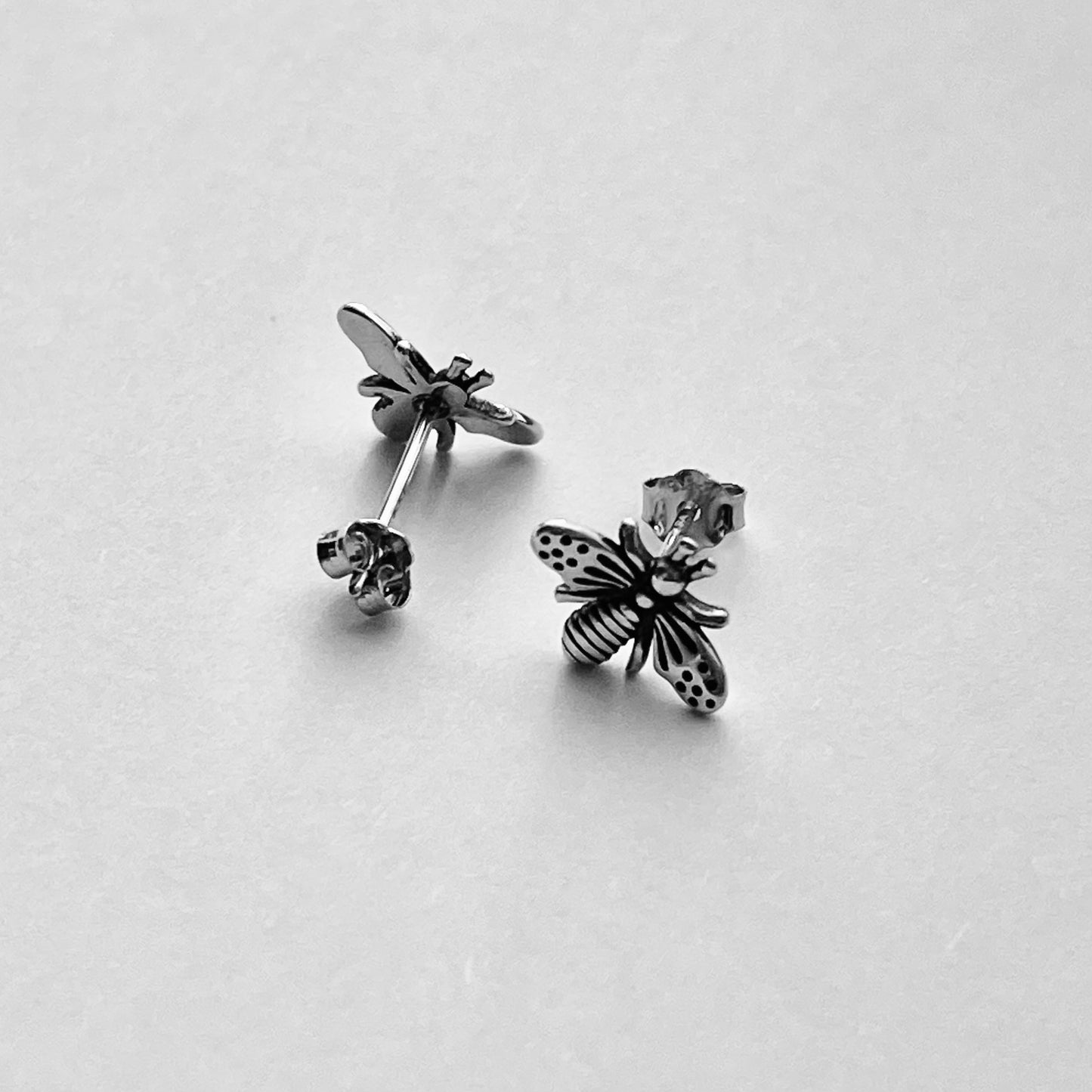 Sterling Silver Bumblebee Stud Earring, Bug Silver Earrings, Bee Earring