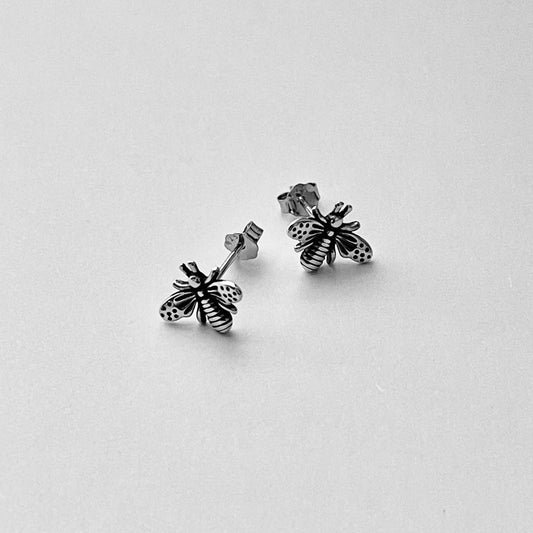 Sterling Silver Bumblebee Stud Earring, Bug Silver Earrings, Bee Earring